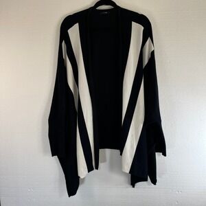 Alfani Womens 3X Black & White Striped Poncho Cardigan Shawl Wrap Button Sleeves